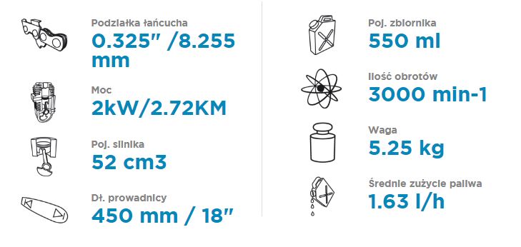 Pilarka łańcuchowa piła spalinowa 2kW (2.7KM) prowadnica 45cm 58G952 GRAPHITE