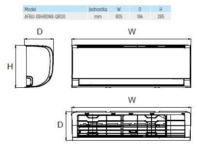 zestaw klimatyzator ścienny 2,6kW MDV Aroma ZAF-09N8-C1 jednostka wewnętrzna rysunek