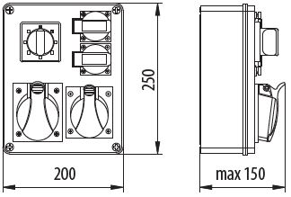 Rozdzielnia budowlana z wyłącznikiem 0-1 (zero jeden) R-BOX240 1x32A/5p/400V 1x16A/5p/400V 2x16A/3p/250V IP44 B.1094W PAWBOL
