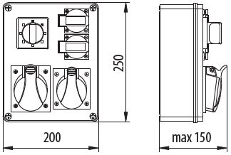 Rozdzielnia budowlana z wyłącznikiem L-0-P (lewo prawo) R-BOX240 1x32A/5p/400V 1x16A/5p/400V 2x16A/3p/250V IP44 B.1095 PAWBOL