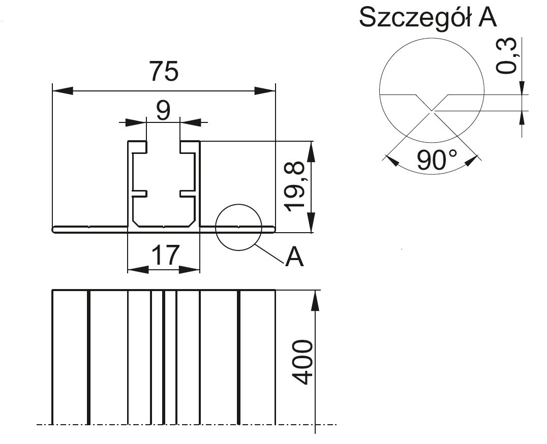 Szyna montażowa aluminiowa rysunek